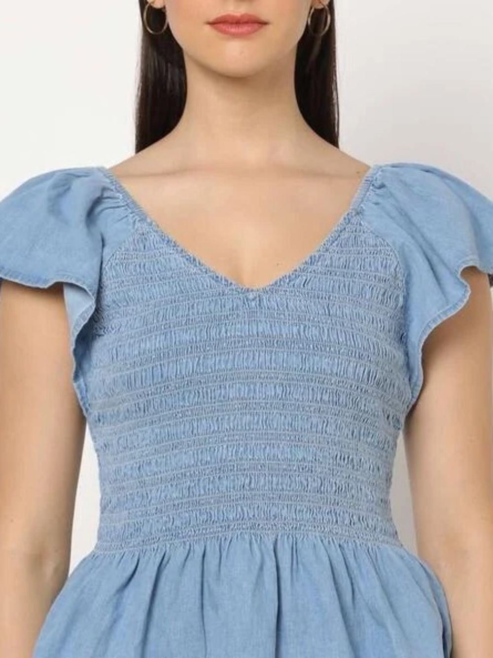 GAP Light Blue Smocked Peplum Top with Flutter Sleeves